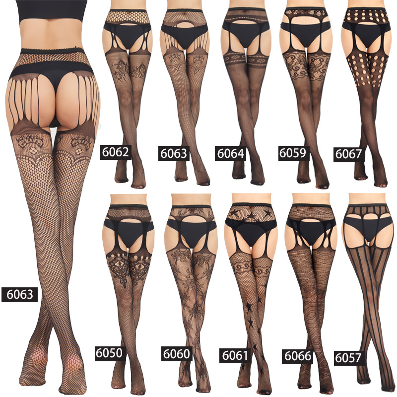 Foreign trade sexy underwear fishnet stockings sexy free suspenders four-sided open base Siamese stockings nurses wholesale