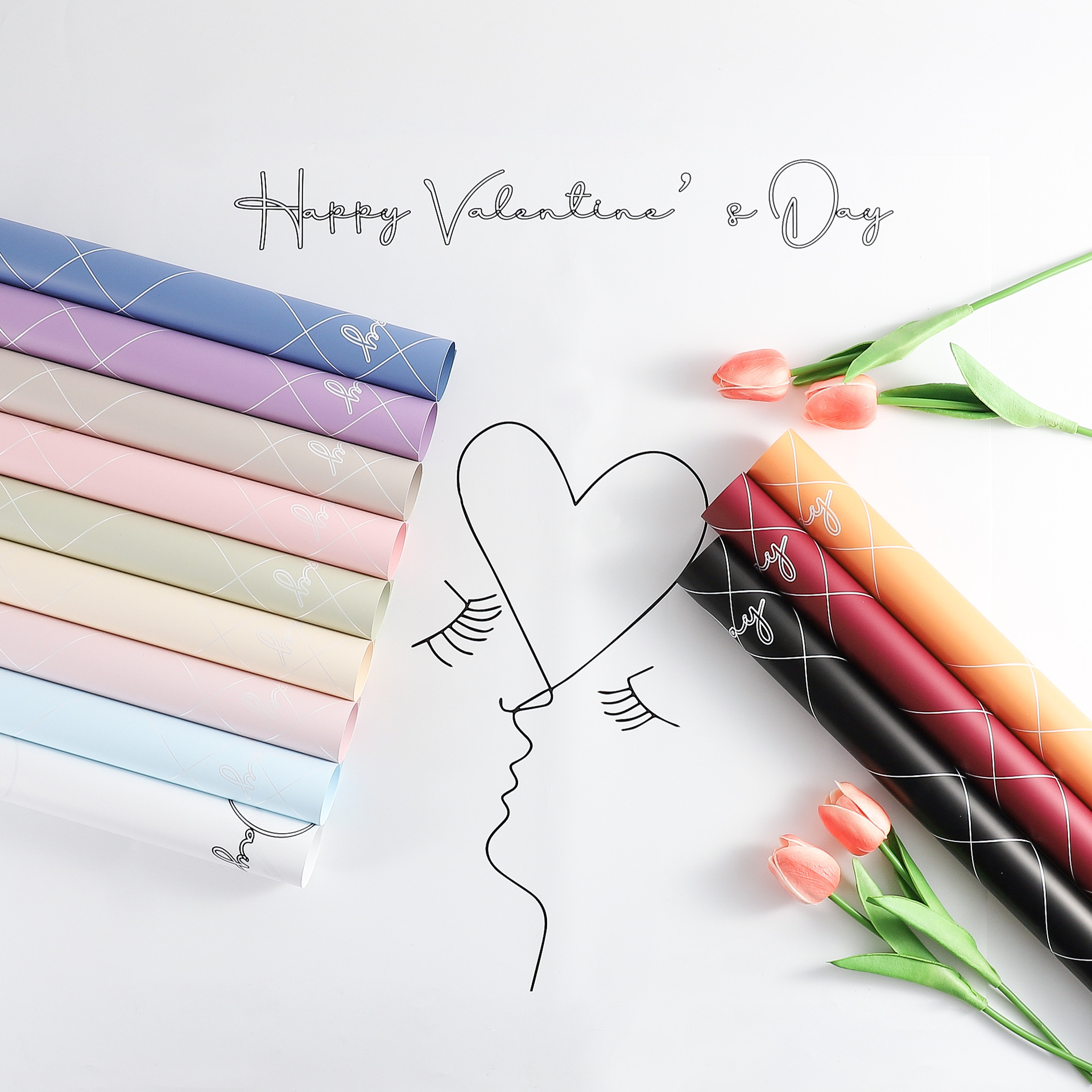Happy Every Day Flower Wrapping Paper Chinese Valentine's Day Flower Bouquet Wrapping Paper Floral Packaging Materials