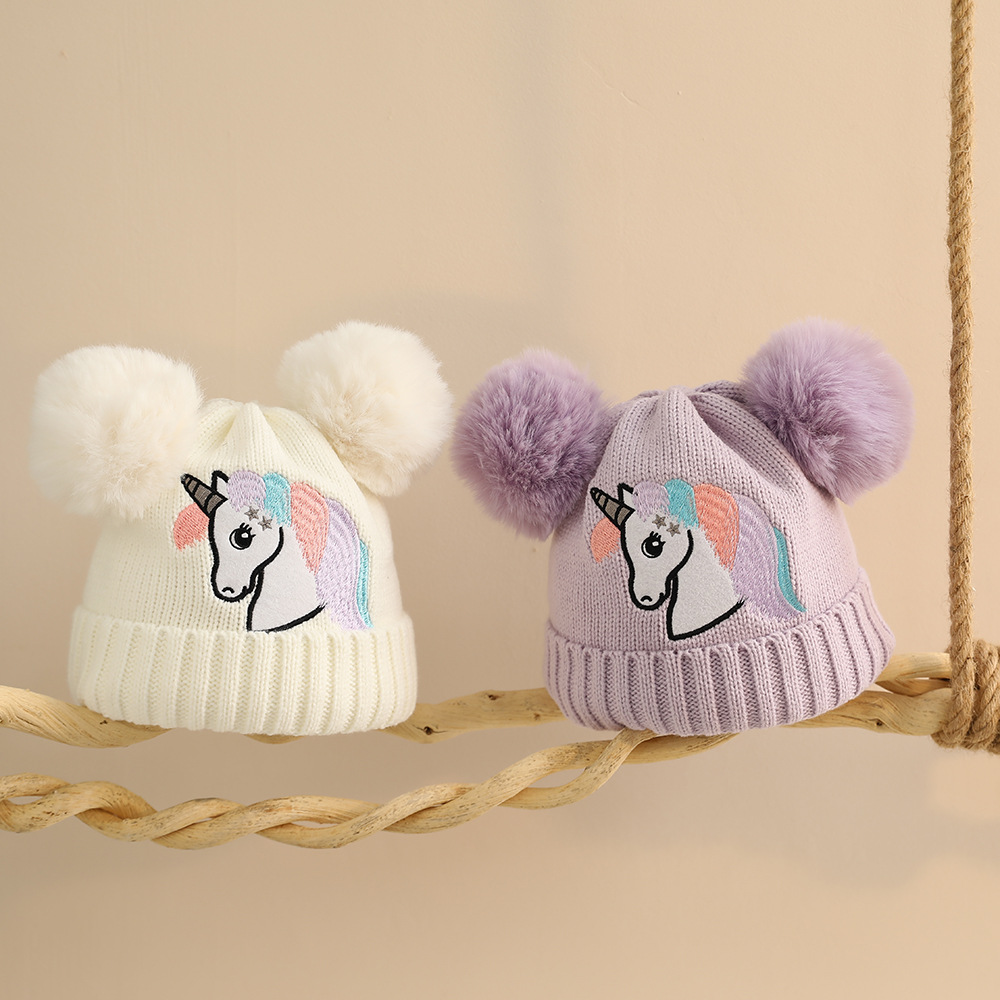 Cute Unicorn Baby Girl Warm Knitted Hat Autumn and Winter Children's Wool Hat Cross-border Preferred Children's Hat