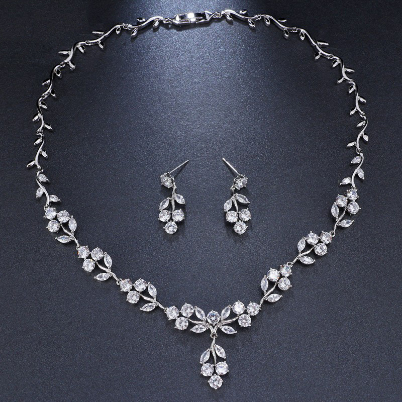 European and American fashion personalized zircon inlaid combination jewelry crystal flower bridal wedding dress accessories two-piece suit