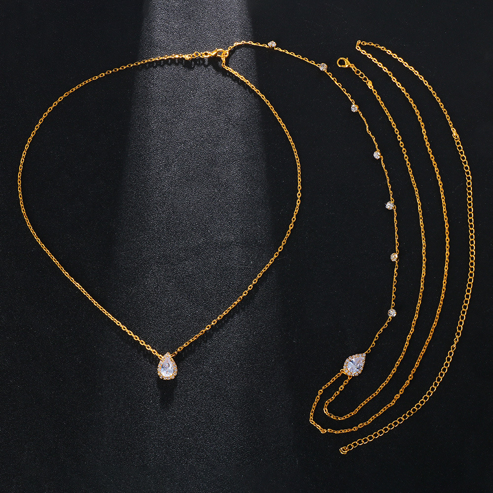 Picture of European and American Fashion Cross-border Banquet Style Gorgeous Light Luxury Diamond Water Drop Body Chain Simple Sexy Bride Wedding Accessories