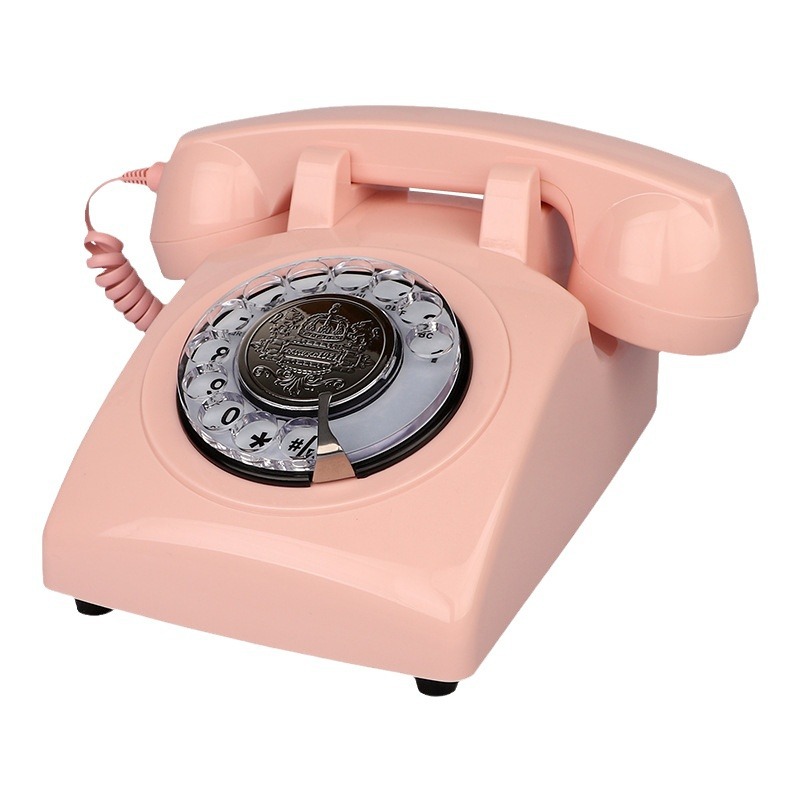 Picture of American Antique Telephone Rotating Classic Retro Machine Metal Mechanical Copper Ringtone Fixed Corded Telephone