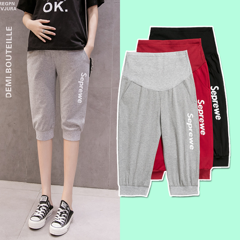 Picture of Pregnant Women Shorts Women's Summer Outer Wear Thin Cropped Pants Pregnant Women's Pants Spring and Autumn Fashion Casual Loose Leggings Summer Wear