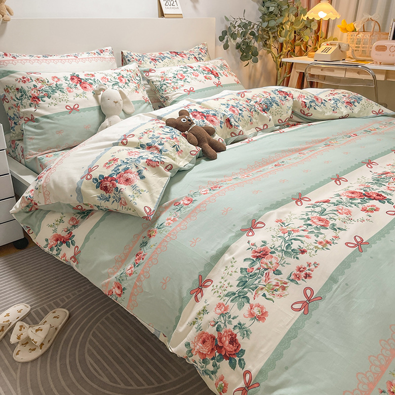 Picture of Nantong bed four-piece cotton sheet Nordic style 100 cotton four-piece set three-piece set Wholesale