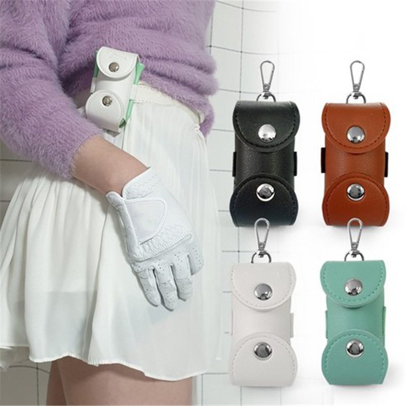 Outdoor waist hanging PU golf bag two-piece solid color leather golf ball storage bag accessories waist bag