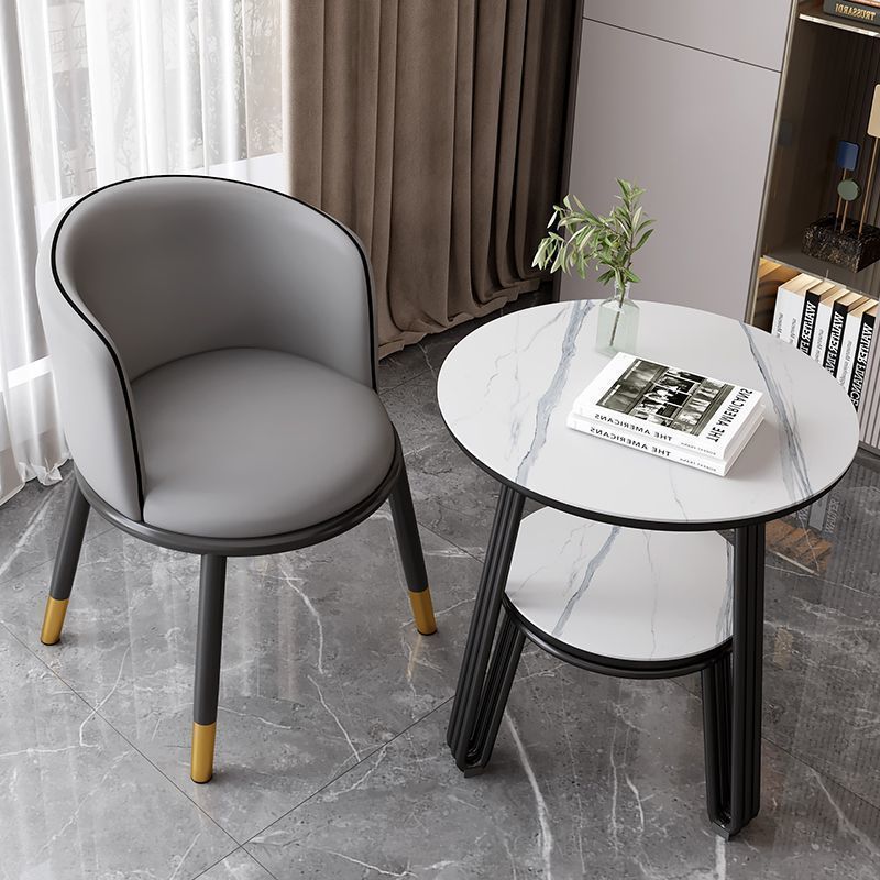 Balcony leisure table and chairs, milk tea shop table and chairs, three-piece set of tea table and stool, home backrest reception, just with table and chair combination