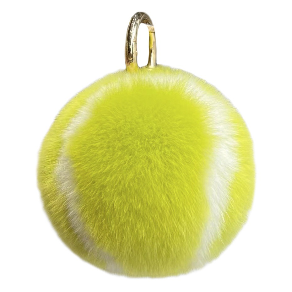 [Cute little tennis] Rex rabbit fur tennis car keychain pendant ins plush ball schoolbag bag pendant
