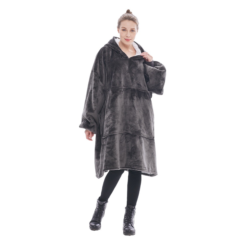 Hooded Lazy Blanket Pullover Amazon Double Fleece Sweatshirt Women's European and American Flannel Lazy Blanket TV TV Blanket