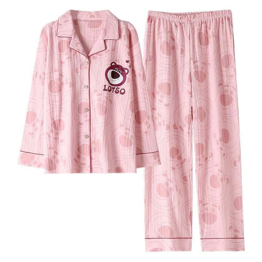 New Spring and Autumn Summer Pajamas Women's Long Sleeve Trousers Cute Plus Size Loose Cardigan suit Cross-Border Outer Wearing