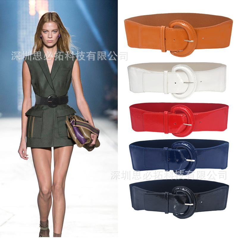 2018 New Japanese and Korean version of European and American style ladies belt super slim leather wide waist seal factory outlet