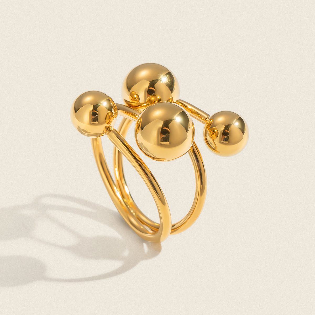 Fashionable European and American Hot-Selling Stainless Steel Multi-Ball Open Ring 18K Gold-Plated Accessible Luxury Elegant Non-Fading Hand Jewelry