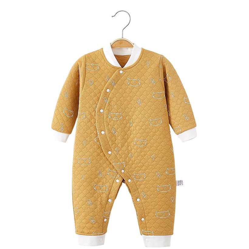 Baby Jumpsuit Pure Cotton Quilted Crawling Suit Pajamas Seamless Set Unisex Baby Romper Autumn and Winter Outfit Cartoon Pattern