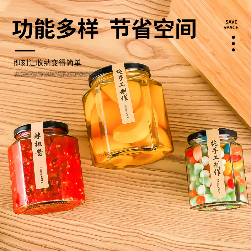 Picture of Manufacturer Hexagonal Honey Glass Bottle Foam Box with Lid Storage Bottle Sealed Transparent Jam Can Bottle Honey Jar Storage