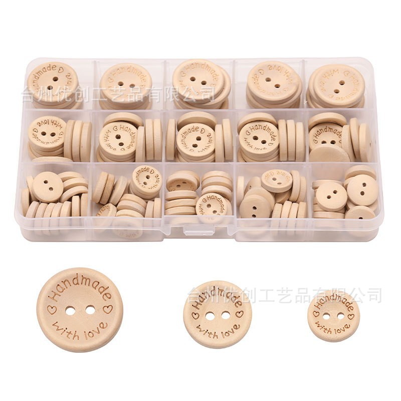 Boxed Buttons Handmade Buttons Natural Wooden Buttons Natural Wood Color Round Buttons Accessories Clothing Accessories