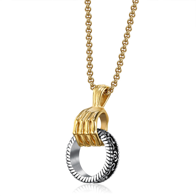 Picture of Personalized Trendy Men's Fashion Retro Skull Hand Ring Pendant Hip-hop All-match Stainless Steel Men's Necklace Nightclub Accessories