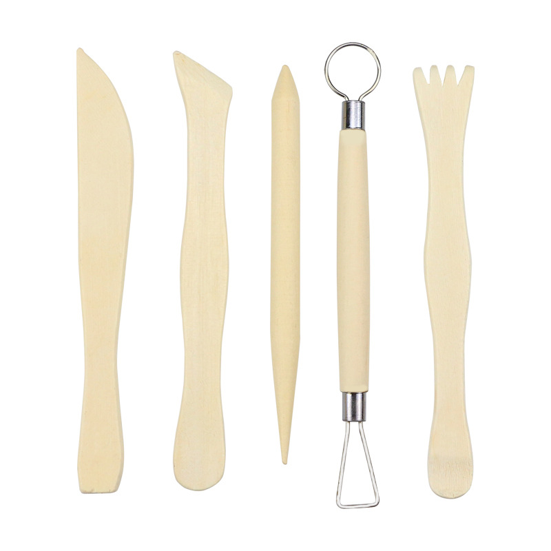 Picture of Art supplies clay sculpture 5 piece set wooden pottery knife soft pottery sculpture knife pottery clay sculpture trimming tools wholesale