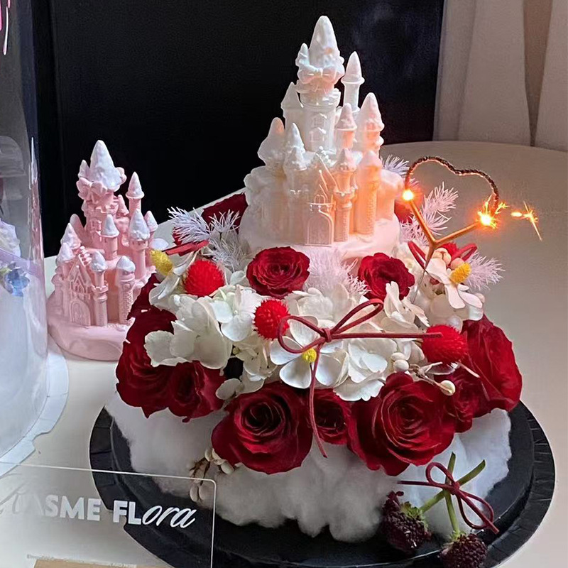 Birthday net red wishing castle lighting bouquet decoration castle cake baking accessories flower packaging materials wholesale