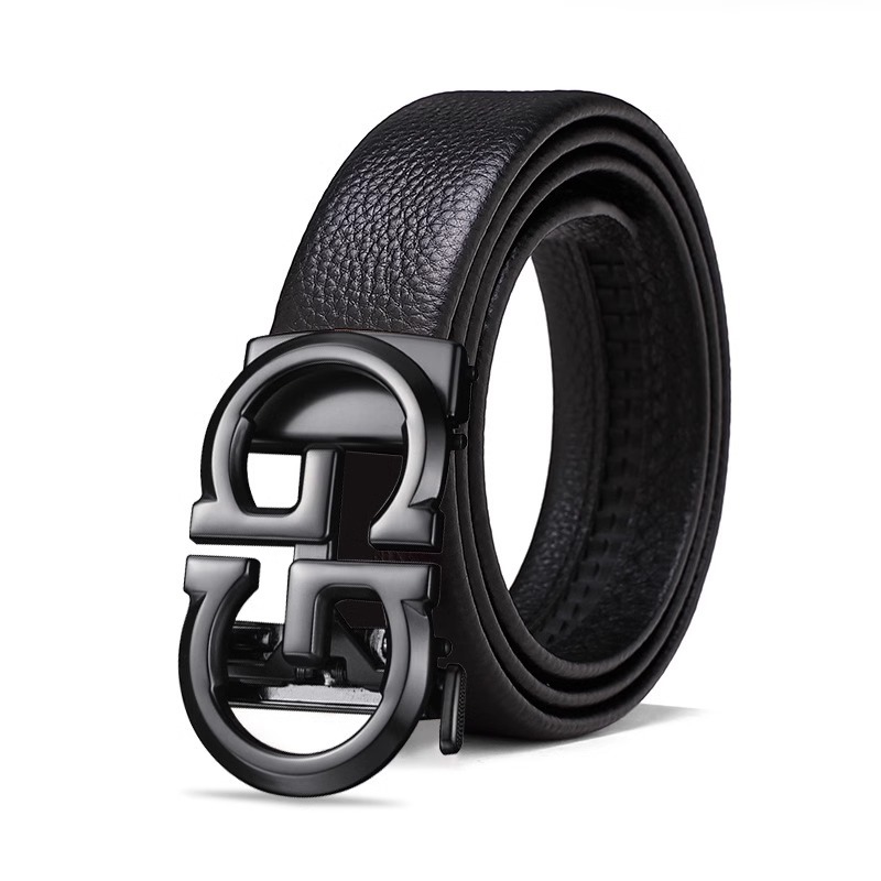 Picture of High-End Leather Belt for Men, Business Casual, Young People's Belt, Fashionable and Simple Letter Automatic Buckle Trouser Belt, Youth Trend