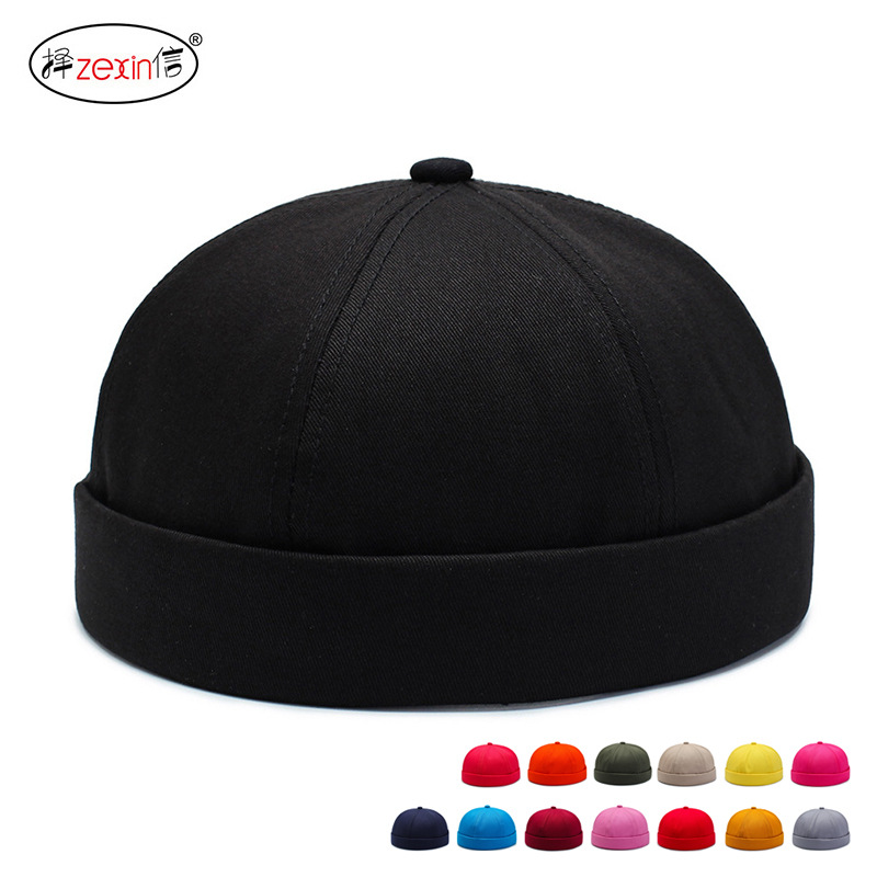 Spring and Autumn Solid Color Lord's Hat Beanless Melon Hat Cotton Bag Head Hat Women's Dome Retro Men's Rimless Sailor Yuppie Hat