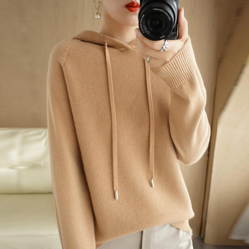 Picture of Hooded Sweater Women's Spring and Autumn 2025 New Hoodie Base Shirt Inner Knitted Shirt Casual plus size Hooded Sweater Women