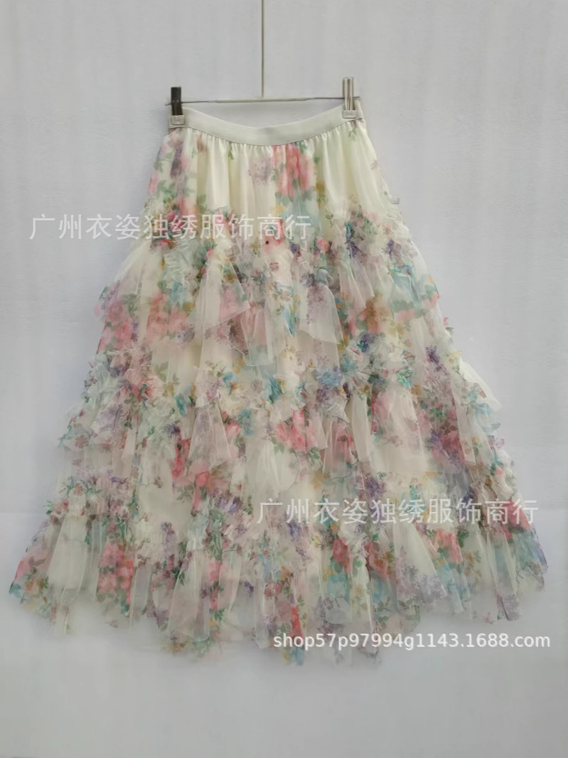 Cross-border French Retro Spliced Skirt Children's Colorful Puff Cake Skirt Seaside Vacation Mesh Half-length Skirt