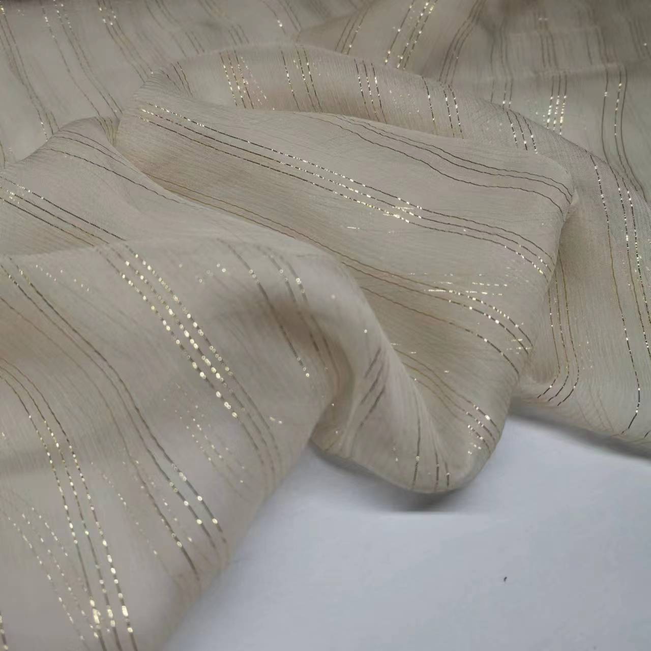 Light Beige Gold Thread Smooth Silk Fabric Breathable Skirt Silk Scarf Fashion Costume Fabric