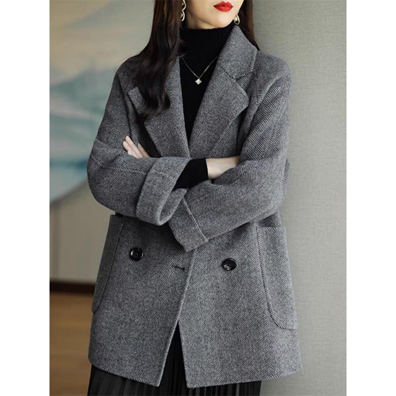 Picture of High-end handmade herringbone double-sided fleece coat for women 2023 autumn and winter mid-length small wool double-sided woolen coat loose