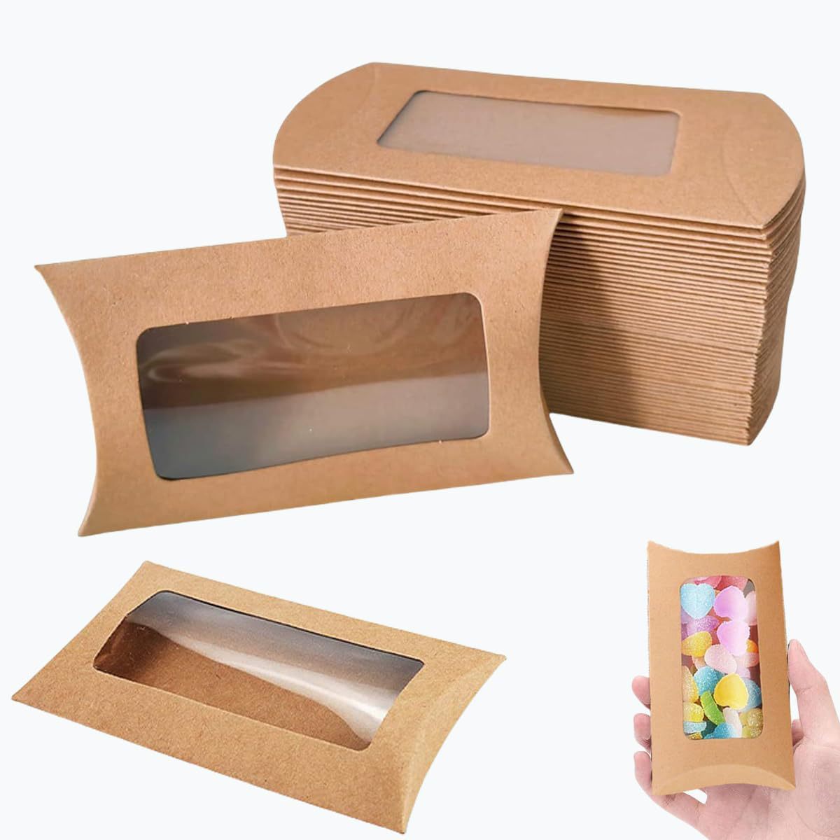 Creative carton gift box kraft paper transparent window pillow box candy packaging box candy box mini wedding