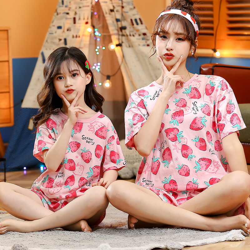 Picture of Children's Pure Cotton Short-Sleeved Home Clothes Set Family Mother-Daughter Home Cartoon Princess 2-Piece Set Summer Thin Cotton