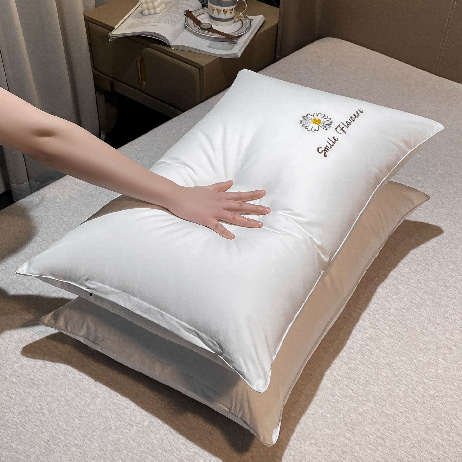 Daisy Cotton Pillow Pillow Core Household Single Pair for Adult Student Dormitory No Collapse Cervical Pillow