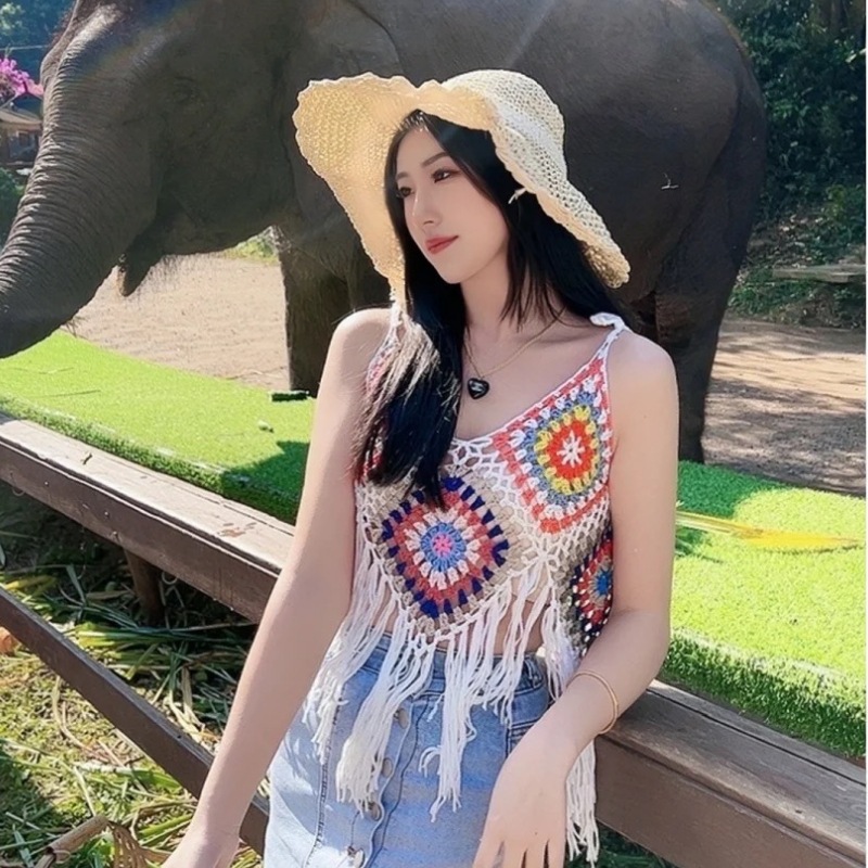 Yunnan Thailand Travel Photograph Wear Ethnic Style Sling Sanya Vacation Bohemia Tassel Vest Women's Summer
