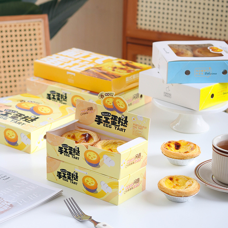 Egg Tart packing box Portuguese-style 6-piece disposable mini egg tart pastry box egg tart carton 2-Piece 4-piece commercial
