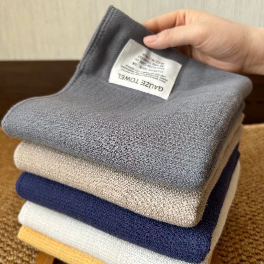 New gauze fabric labeling bath towel foreign trade logo can be ordered plain towel bath towel suit
