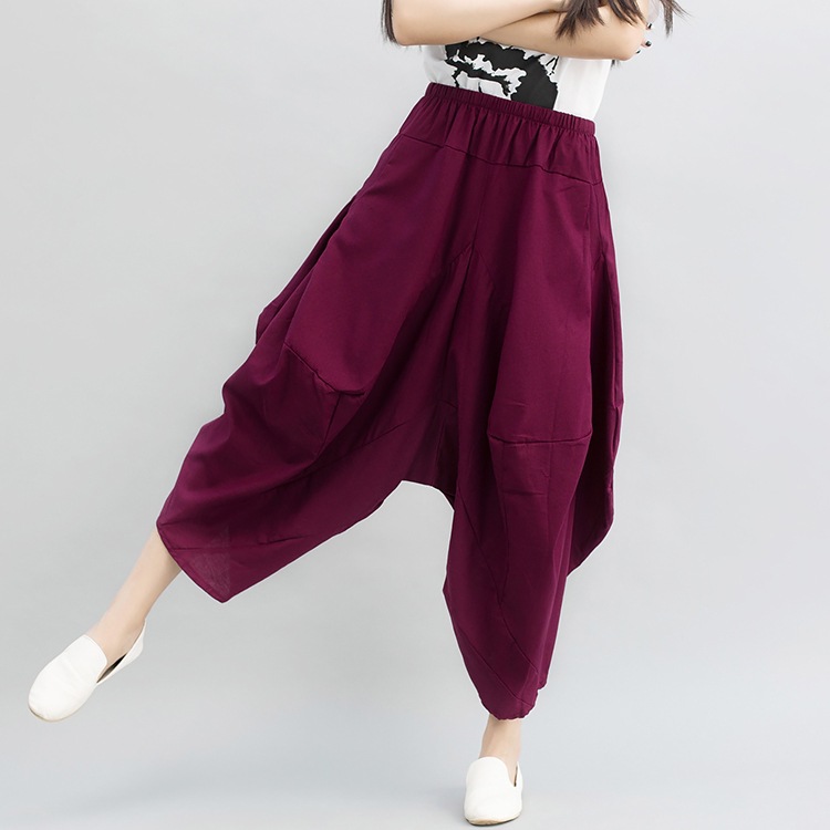 Real Shot 2025 Summer New Ethnic Style Vintage Cotton and Linen Loose Casual All-match Lantern Wide Leg Ankle-length Pants for Women