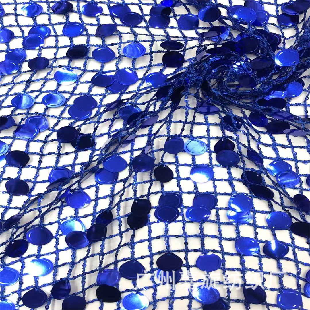 3 18mm fashion temperament large sequins embellished plaid mesh autumn and winter new bead embroidered evening dress fashion fabric