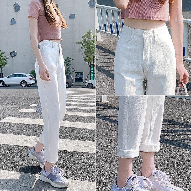 White Harlan Jeans Women's 2024 Summer Thin High Waist Slimming Straight Loose Cropped Turnip Pants