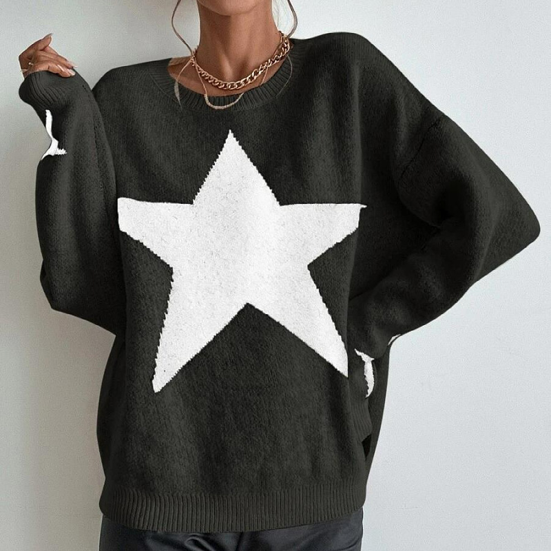 Picture of 2025 Autumn/Winter New Cross-Border Women's Pullover Sweater Round Neck Ribbed Elegant and Unique Knitted Sweater Jacket for Women