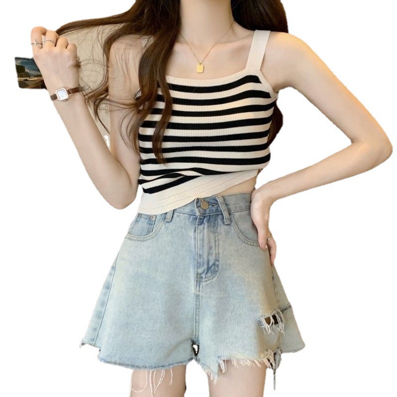 Picture of French Striped Knitted Camisole Women's Summer Outer Wear 2025 New Slim-fit Sleeveless Inner Base Spice Girl Top