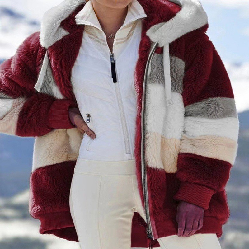 Picture of Original women's Coat cross-border durable color matching plush hooded loose coat Nordic autumn and winter women