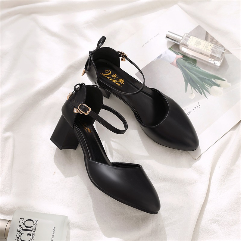 Baotou Chunky Heel High-heeled Shoes Women's 2024 New Spring and Summer Fairy Style Mid-heeled Elegant All-match Hollow Sandals for Women