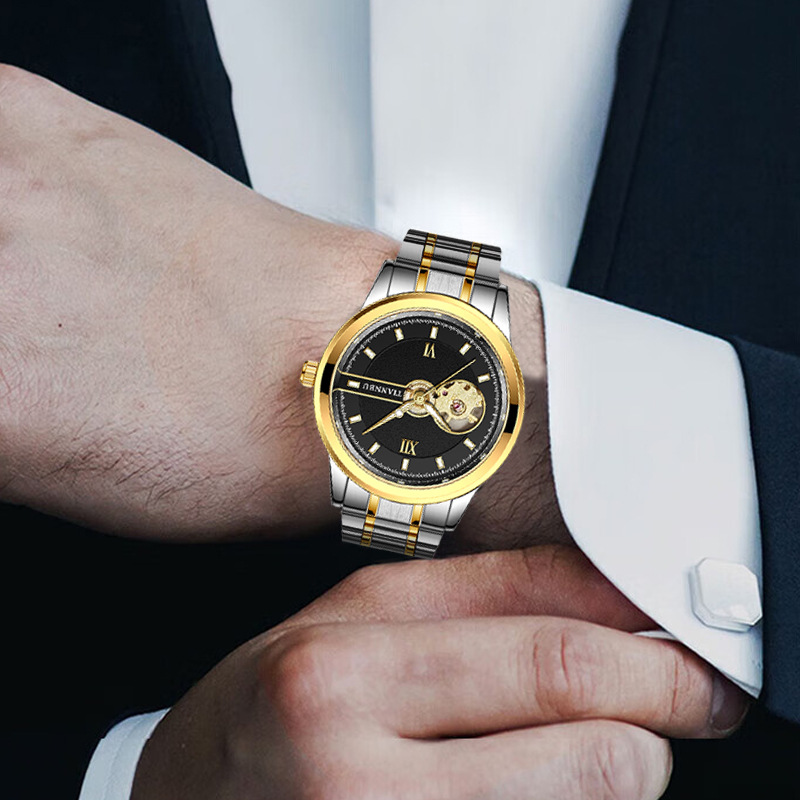Picture of Tianbo tourbillon watch men's waterproof mechanical watch automatic steel band hollow tide luminous brand business watch