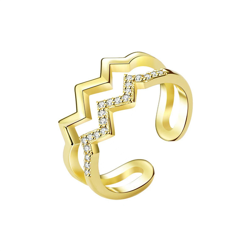 Picture of Japanese and Korean-style Double-layer Diamond Heart Wave Line Ring for Women Simple All-match Trendy Cold Style Open Finger Ring