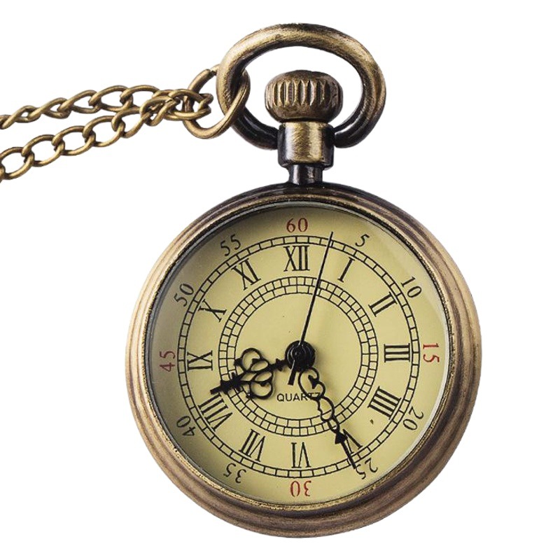 High-Looking Popular Live Broadcast Simple Hanging Watch Roman Scale Retro Pocket Watch Necklace Watch Antique Sweater Chain Bronze Small
