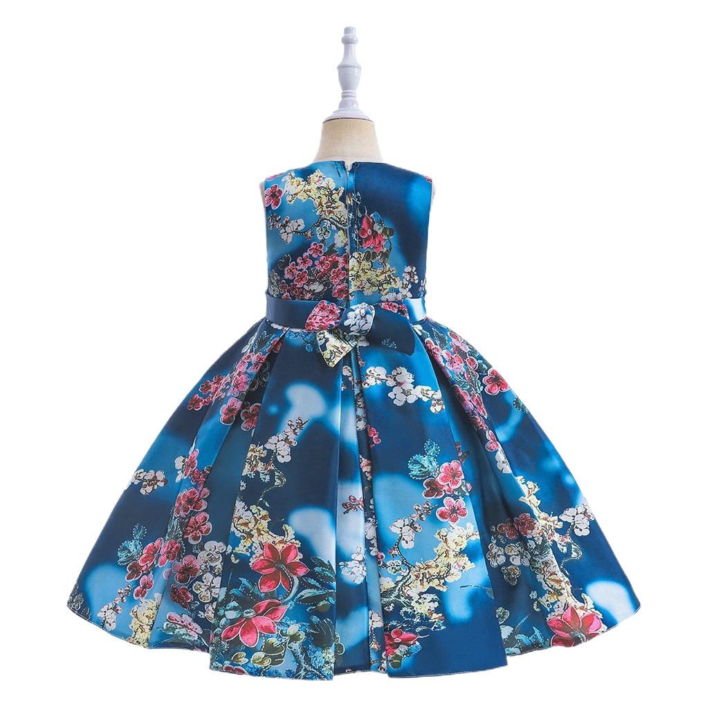 2024 Girls Princess Dress New European and American Spliced Satin Dress Baby Dress Printed Children's Dress