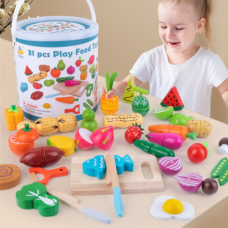 Picture of Chesele Children's Educational Toys 4-6 Wooden Fun Early Education Kitchen Simulation Play-in Magnetic Fruits and Vegetables