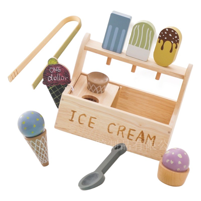Cross-border children's wooden simulation ice cream cone play house toy mini commissary ice cream shop toy car