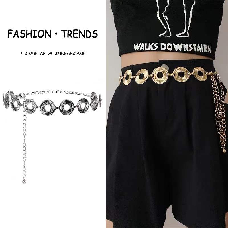 High-grade Glitter Sequins Metal Chain Belt Women's Accessories Skirt Pants Fashion All-match Round Waist Chain