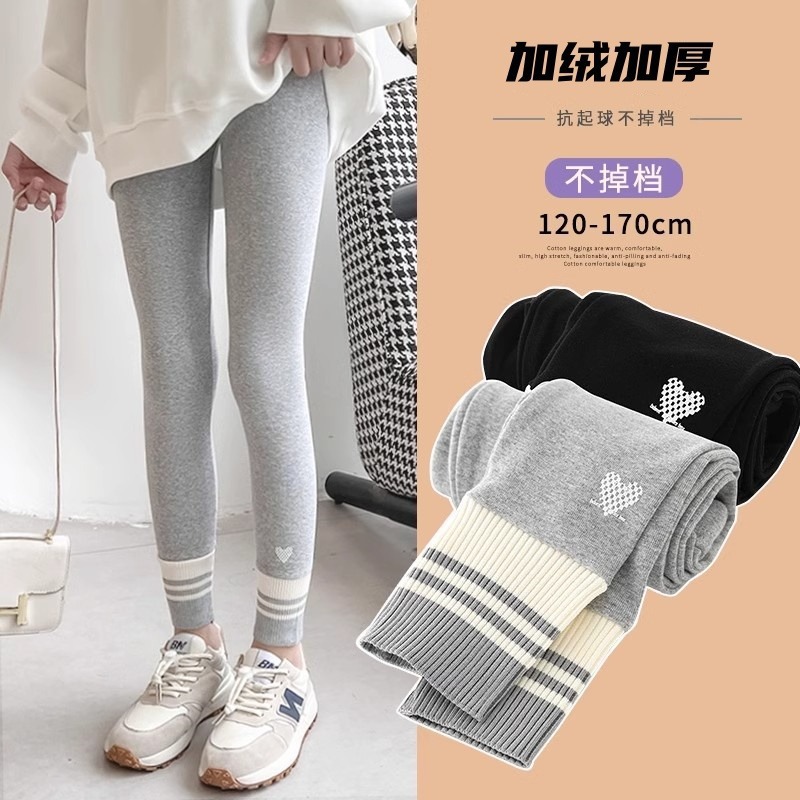 2024 new girls fleece-lined leggings fall/winter new wear padded pants big girls a generation of hair