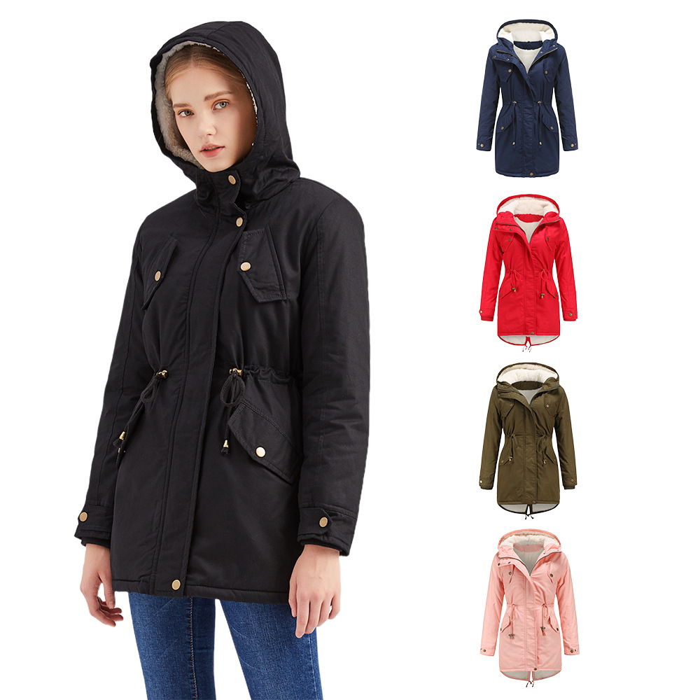 Picture of 2024 European Size Autumn and Winter New Women's Export Cotton Coat Women's Pure Color Hooded Parka Coat Thick Cotton Coat Fleece-Lined Cotton Coat