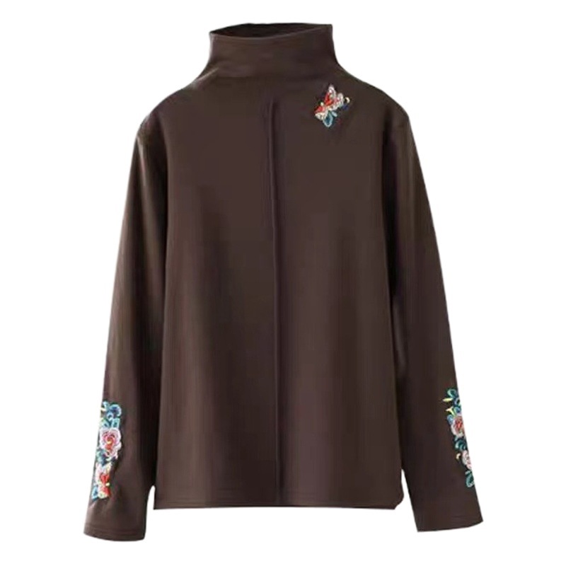 Double-Sided Velvet Bottoming Shirt for Women 2025 Autumn and Winter New Style with Western Style Embroidered Half Turtleneck T-Shirt Slimming Look Top for Women